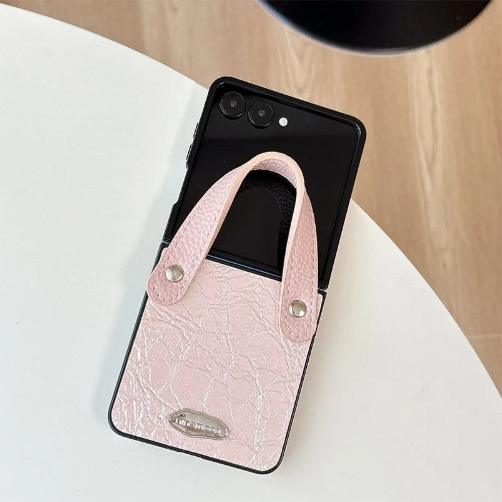 

Текстурированный чехол из искусственной кожи для Samsung Galaxy ZFlip7 ZFlip6 5 4 3, однотонный складной браслет для мобильного телефона, женский чехол