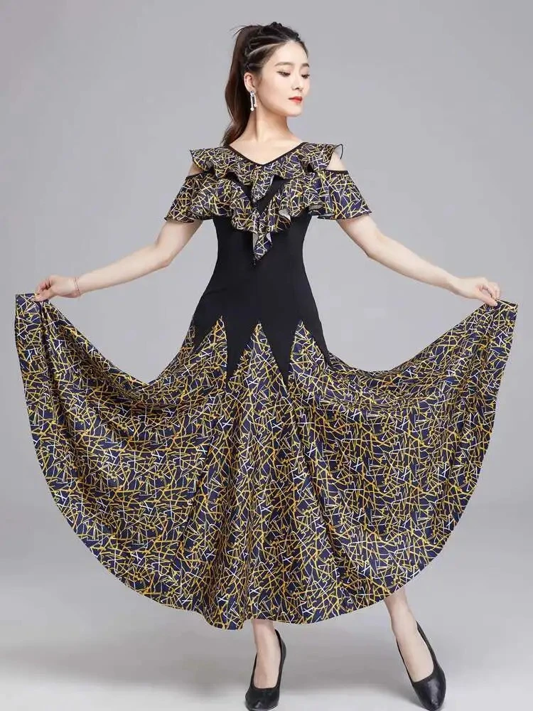 Moderne dansrok Dames Nieuwe Latin Dance Standaard Dans Wals Sociale Korte Mouw Grote Swing Rok Oefenjurk