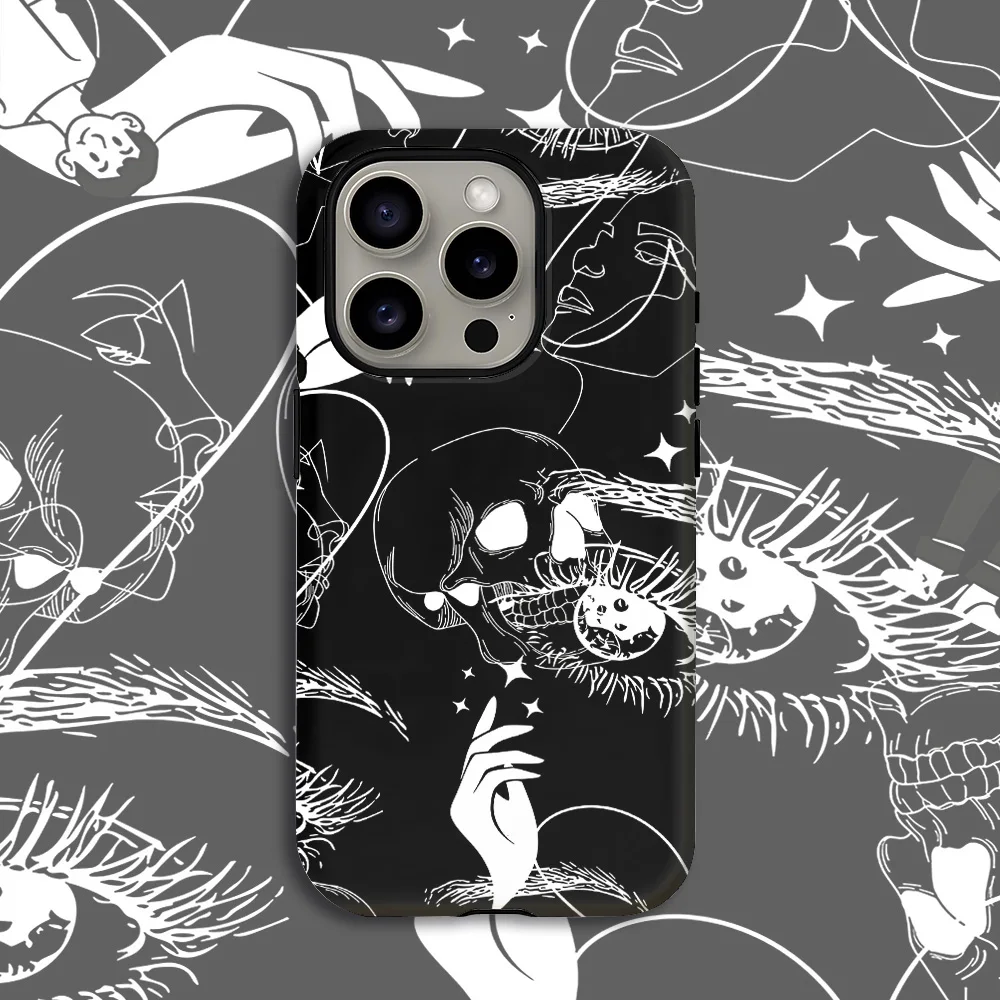 Black & White Line Art Phone Case for Samsung Galaxy S20 S23 S24 S25 S26 FE Plus Ultra Edge 4G 5G Luxury Double-layer Back Cover