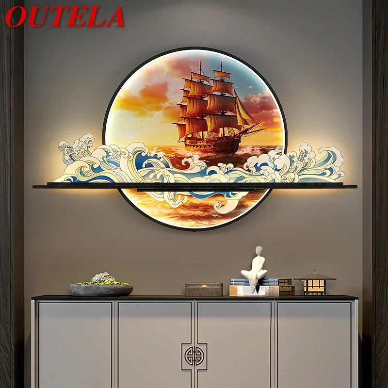 OUTELA Modern Picture Wall Light LED Chinese Creative Landscape Mural Lamp For Home Living Room Study Bedroom Decor Painting