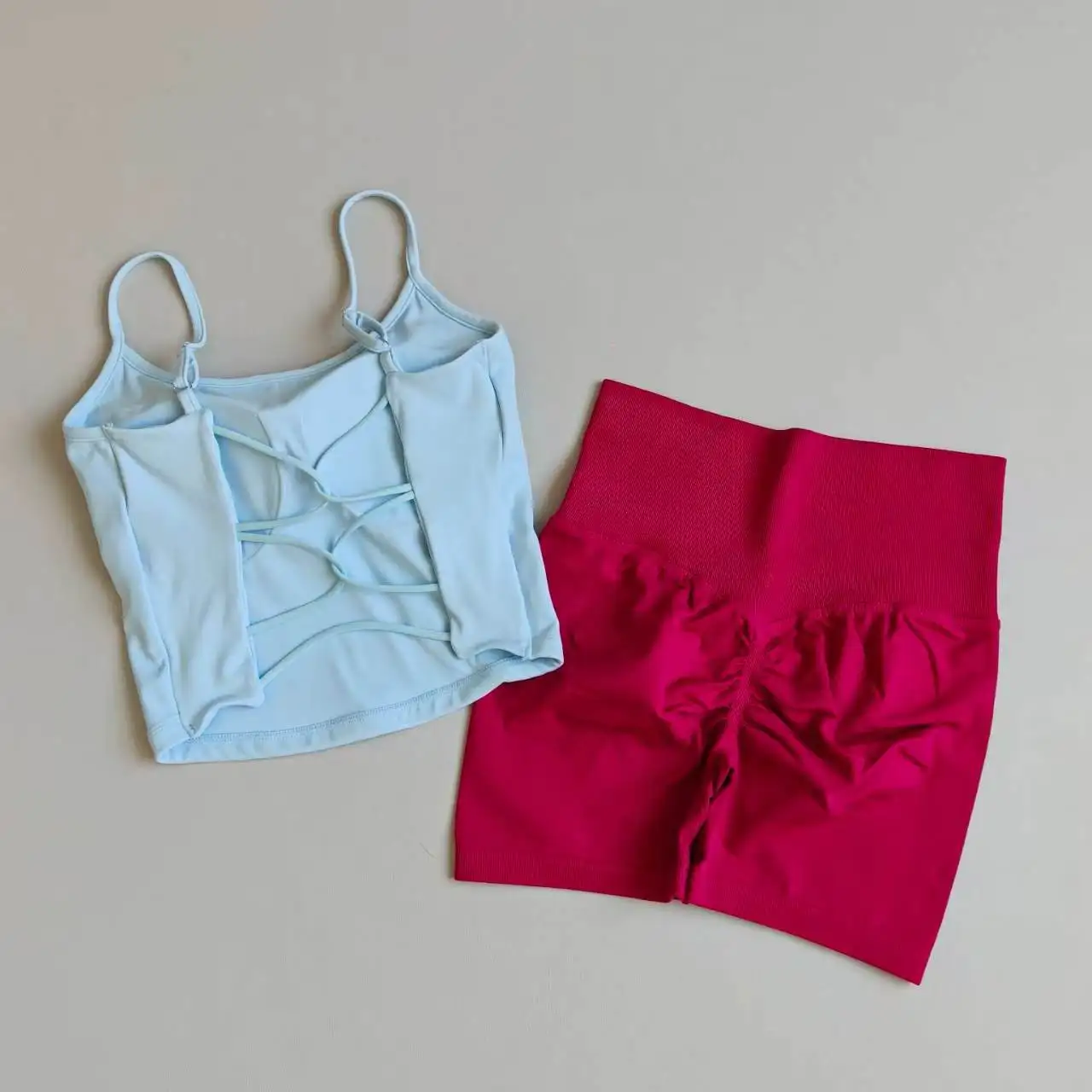 Women's Yoga Clothing Set Beauty Back Suspender Bra High Waist Shorts Peach Hip Lift Belly Control Quick-Drying Fitness Clothes