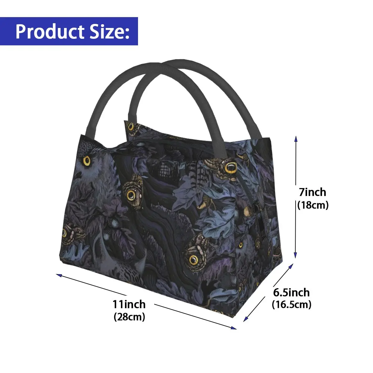 Moonlight Blue Owl Moth Wolf Lunch Bag Animal Print Lunch Box Cute Picnic Cooler Bag Portable Oxford Thermal Tote Handbags