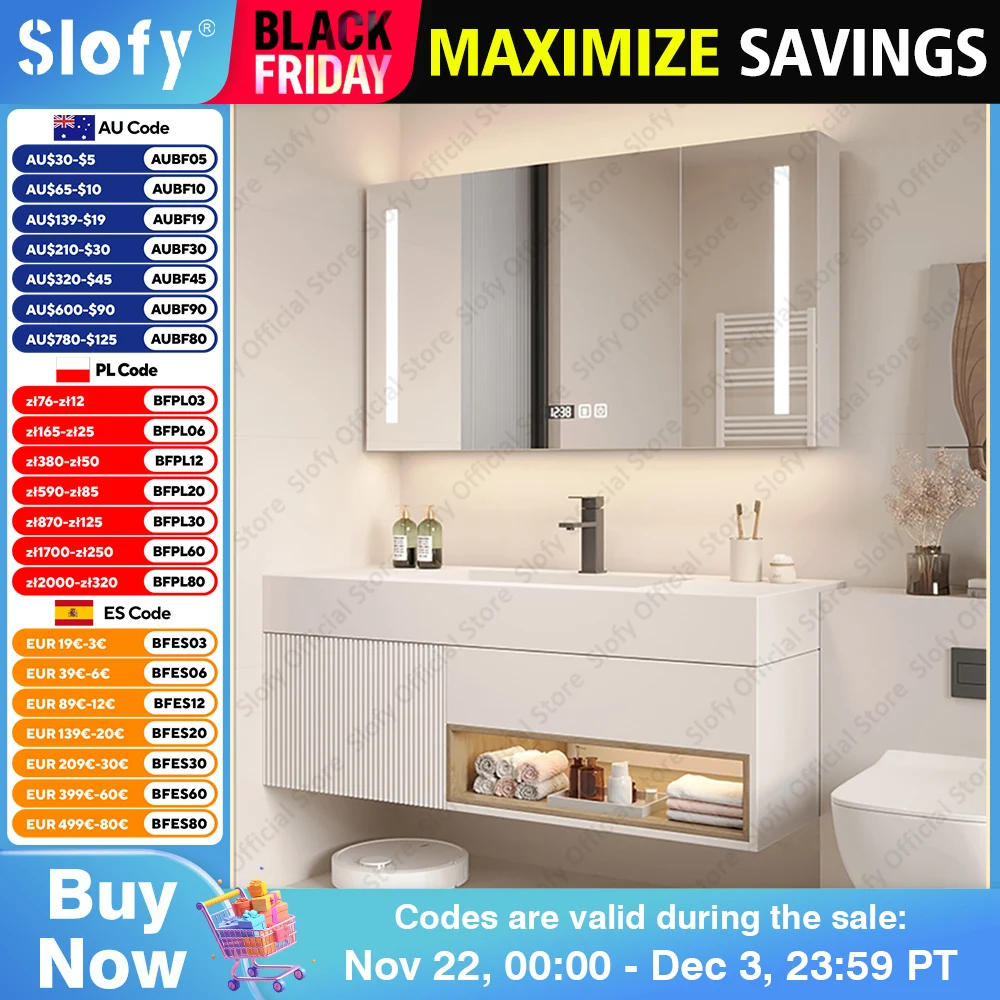 Modern Multifunctional Bathroom Vanity Mirror Cabinet Integrated Floating Cabinet With Artistic Ceramic Sink Bathroom Furniture