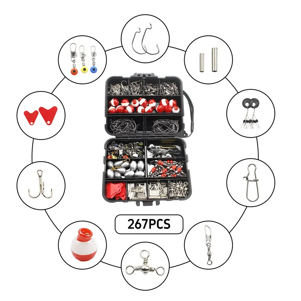 267 قطعة أدوات الصيد اكسسوارات عدة مجموعة بما في ذلك صندوق خطافات الصيد الطعم أجزاء الغطاسون معدات صيد الأسماك مجموعة هدايا الصيد للرجال