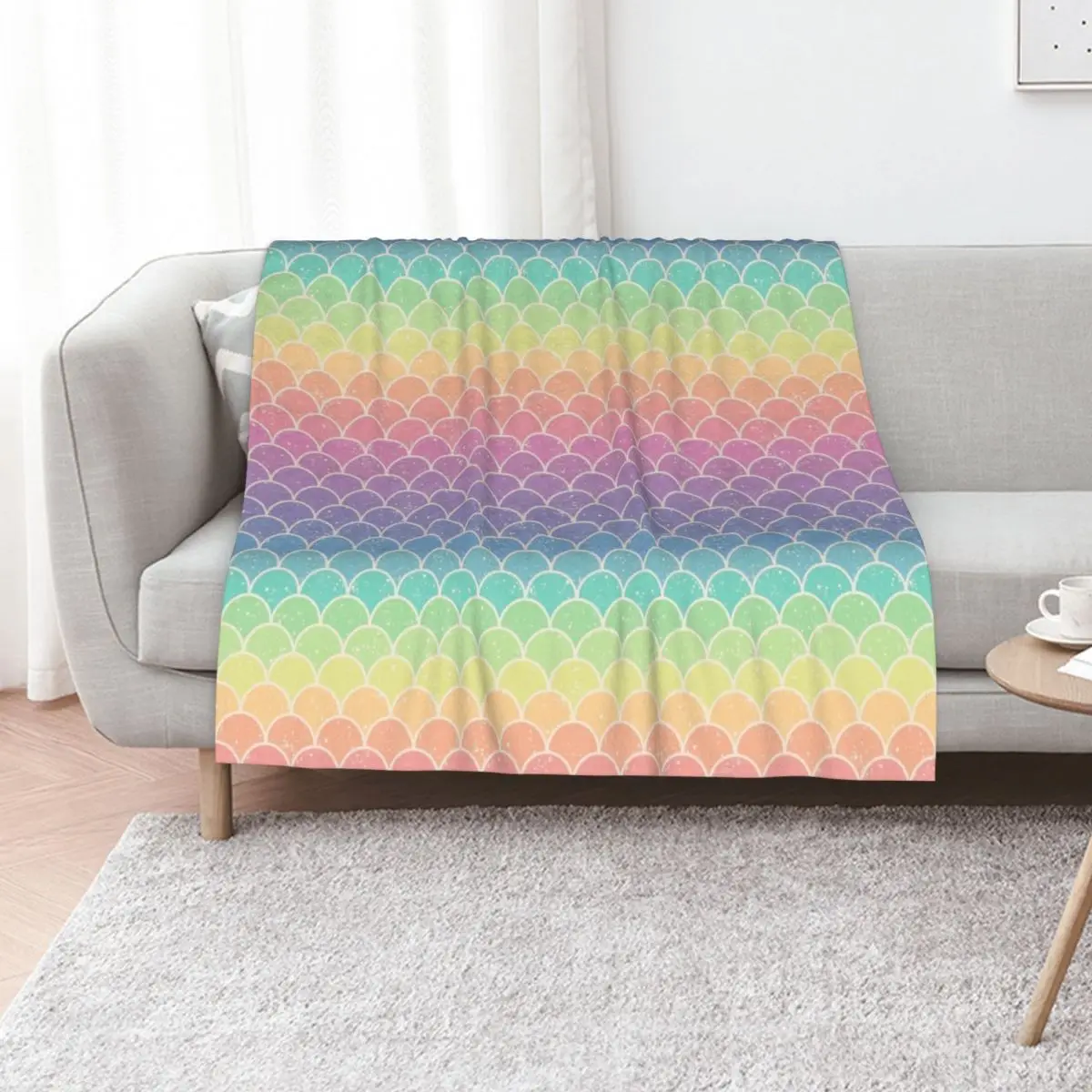 Pastel Rainbow Glitter Mermaid Scales Throw Blanket Fade Resistant Durable Throw Blanket