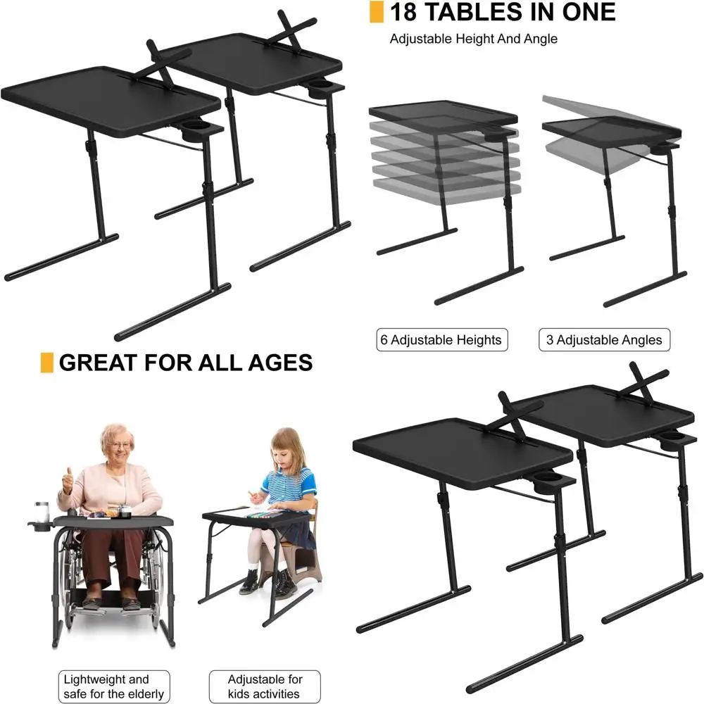 

Adjustable TV Tray Table with Cup Holder - 22x16.9 Dinner Tray for Bed, Sofa, or Couch, Comfortable Laptop Desk with 6 Height an