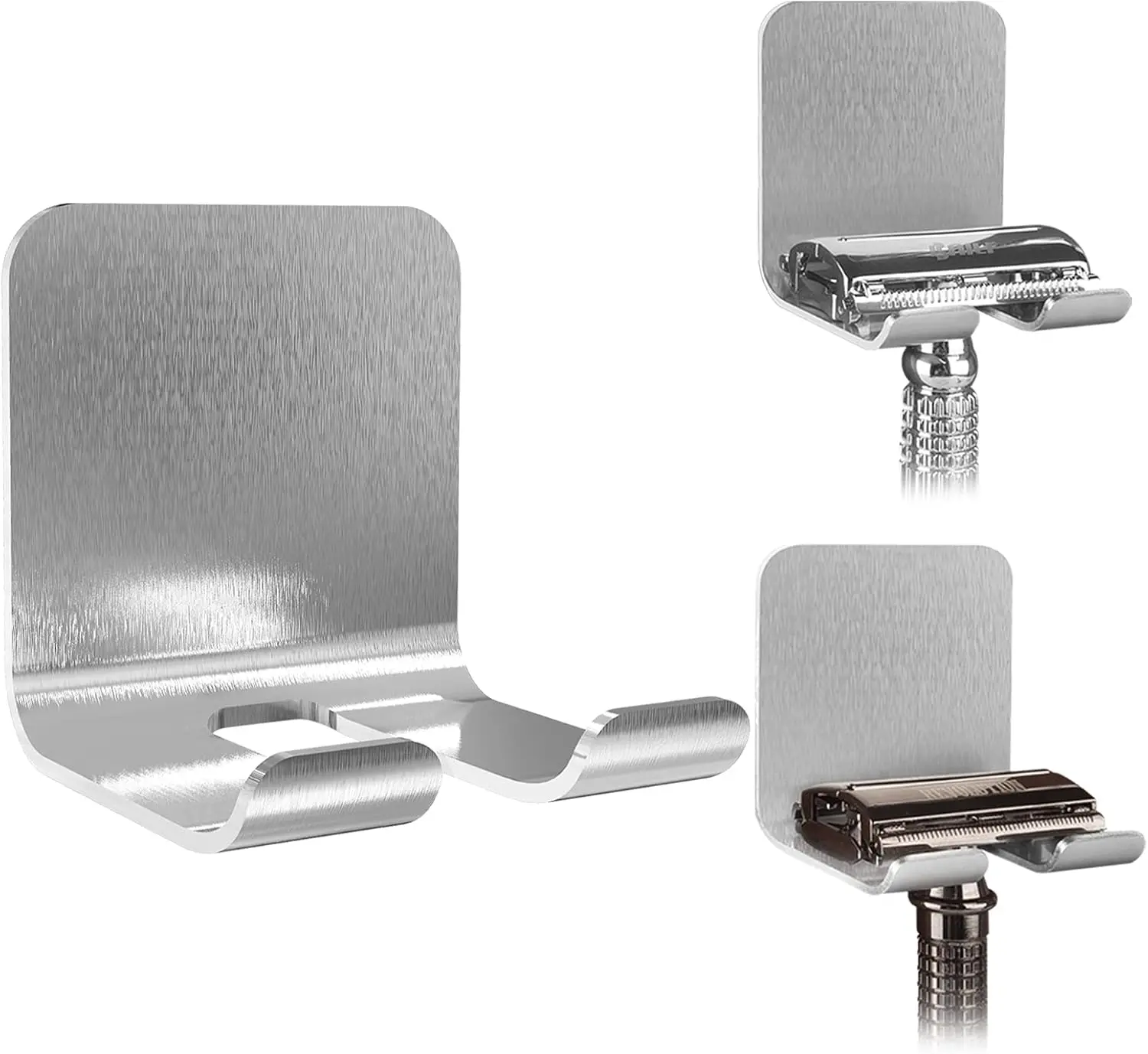 

2 Pack Wall Mount Shaver Holder for Shower, Self Adhesive Hook Hanger Stand, Bathroom Wall Mounted Razor Holder Compatible with