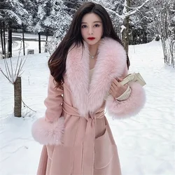 Woolen Collar Woolen Jacket Women 2024 New High-end Feeling Slimming and Lazy Style Long Sleeved Thickened Warm Mid Length Coat