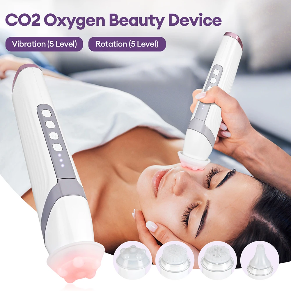 قلم فقاعات الأكسجين CO2 اللاسلكي USB القابل لإعادة الشحن الأكسجين آلة الوجه التطهير العميق المسام تقشير يحسن الجلد الباهت