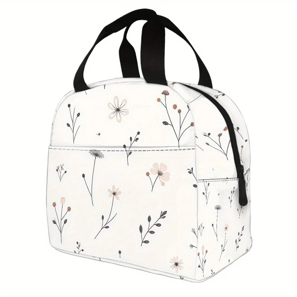 

Insulated Lunch Bag & Picnic Cooler - Foldable Oxford Cloth Meal Bag with Floral Pattern, Dual-Purpose for Family