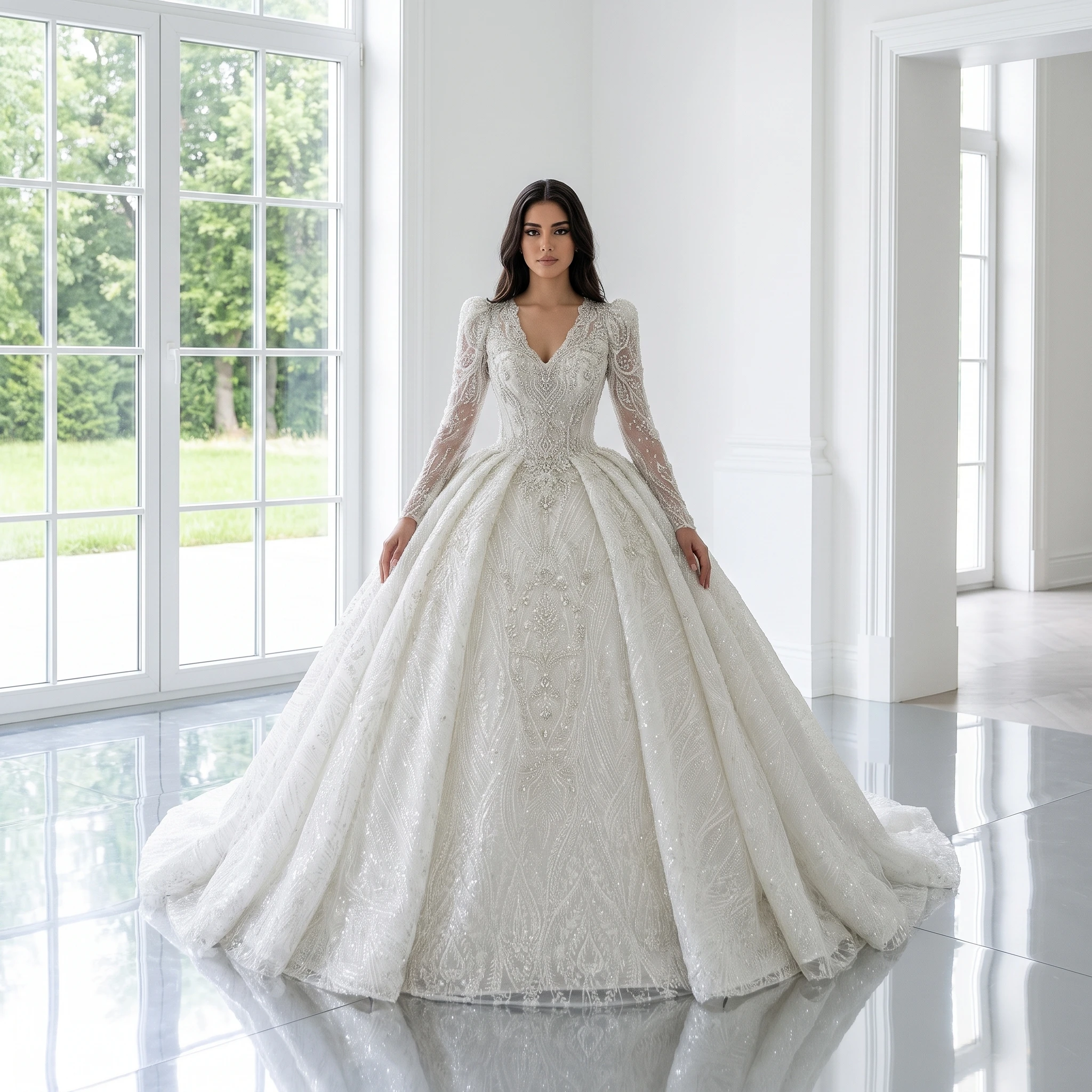 Formal Wedding Dress 2026 Formal Classic V Neck Pearl Bridal Gown Sparkling Floor-length Ball Gown Customized vestidos de novia