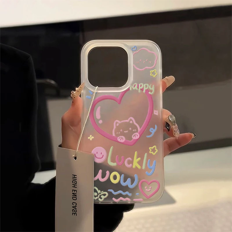 2025 New Japan Korea Colorful Love Phone Case For IPhone 16 PRO 15 14 13 12 11 Promax Xr Xs 7 8 Plus Minimalism Shockproof Cover