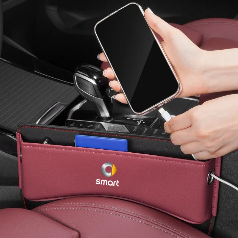 Car Seat Side Storage Pocket For Car Seat Gap Filler Organizer Leather Box for SMART Fortwo Forfour 453 451 450 Auto Accessories