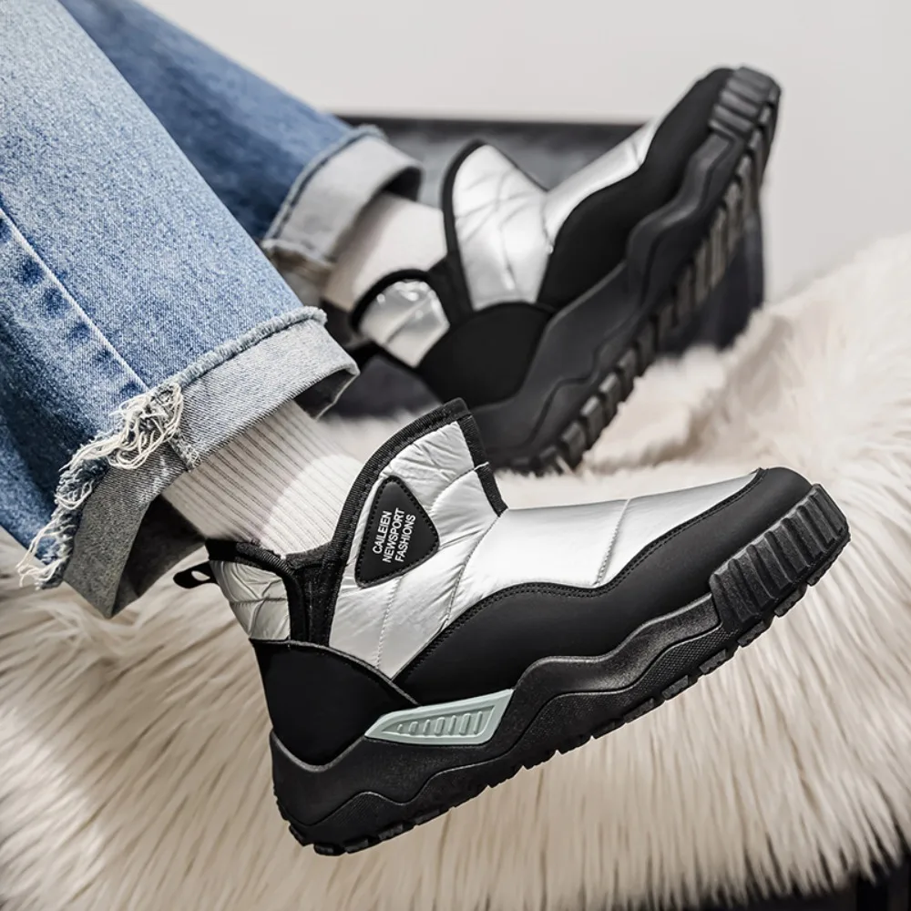 أحذية شتوية للرجال أحذية قطنية دافئة قطيفة عالية الجودة، أحذية ثلج خارجية عالية الجودة وعصرية مقاومة للبرد