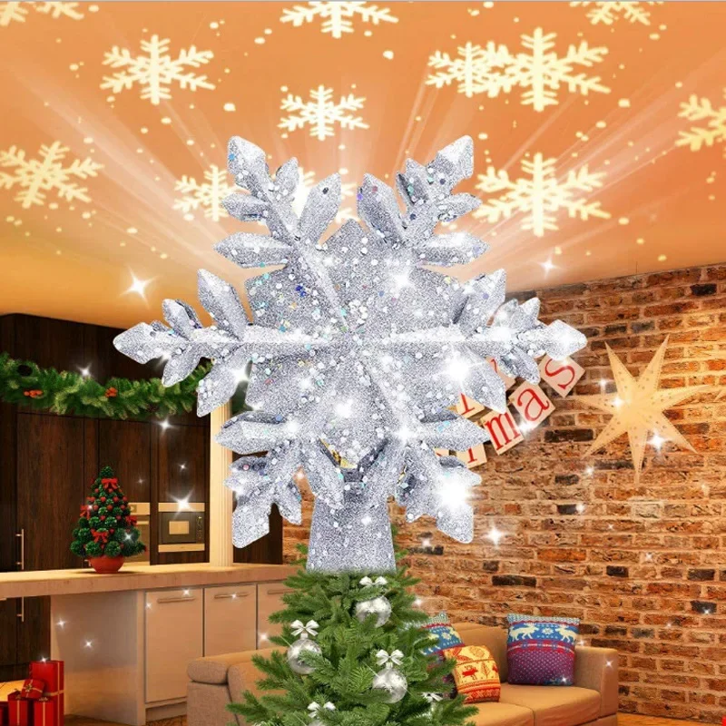 Cross-Border LED Christmas Tree Top Projection Lamp Star Blizzard Five-Point Star Projection Lamp Christmas Tree Decoration Lamp