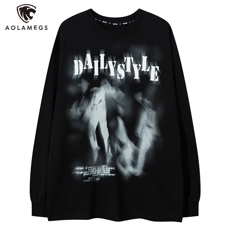 Men's T-Shirt Hip Hop Streetwear Oversized Sleeves Tee Vintage Fashion Casual Cotton Long Sleeves Fashion Versatile Tops Unisex