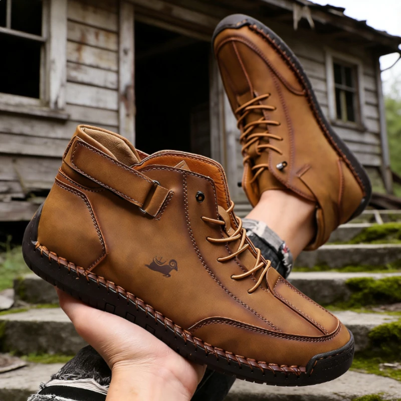 

Men's Boots Mid Top for Spring Autumn British Style Retro Anti Slip Workwear Shoes Breathable Luxurious Design Couple's Loafers