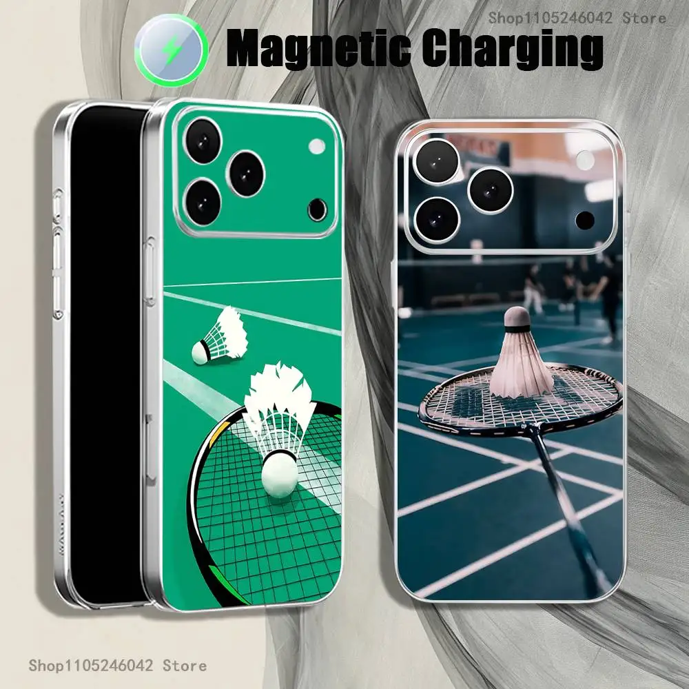 

Sport Badminton Cool For iPhone 17,16,15,14,13,12,11,Pro,Max,Plus Magnetic Wireless Charging Transparent White Phone Case