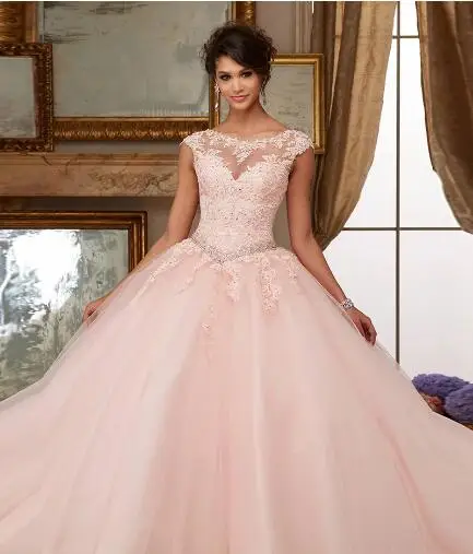 Robe de bal festonnée en Tulle rose chair, tenue de 15 ans, dos nu, bon marché, offre spéciale, 2022