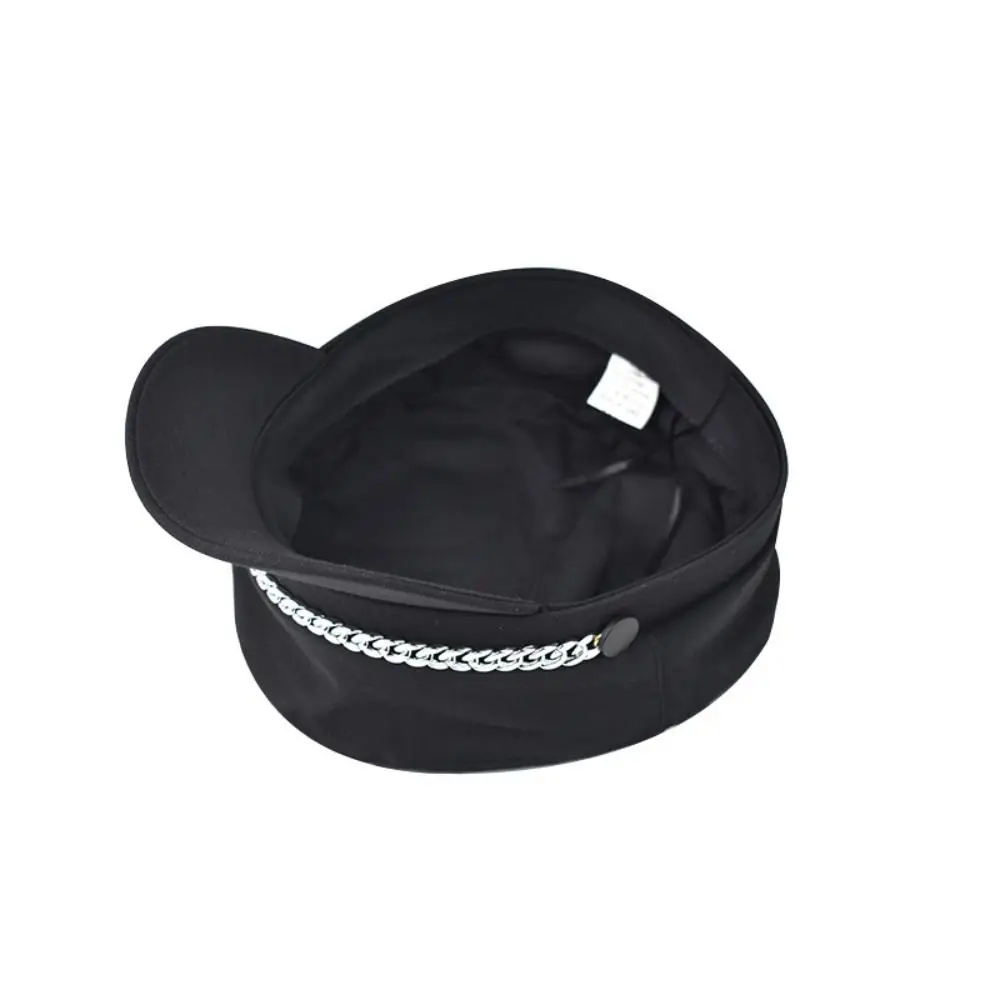 Classic Cotton Polyester Newsboy Cap Chain Decor Short Brim Short Brim Peaked Cap Adjustable Beret Hat Street Wear