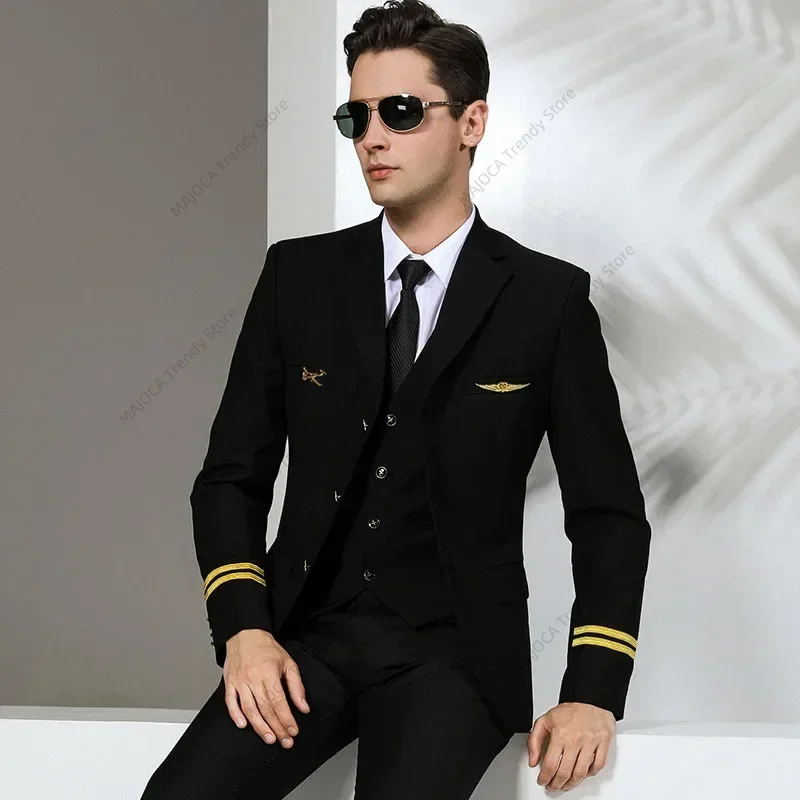 

Pilot Uniform Jacket Captain Piloto Avion Airline Uniform Senior Annual Meeting Dress Suit Tops Coat Flight Attendant Men