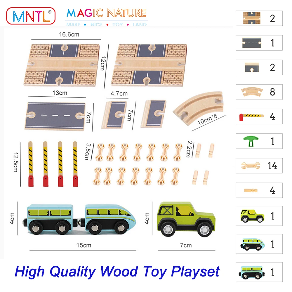 MNTL 39Pcs/Set Wooden Train Toys Educational Learning Car Railway Track Truck Vehicle Rail Playset Girl Kids Toddlers Boy Baby