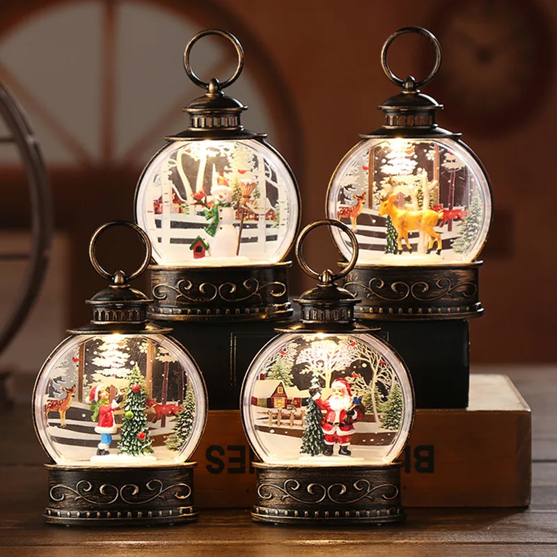 Christmas Gift Flat Interior Wind Lantern Santa Claus Gift Christmas Tree Pie Decoration Wind Lantern Cute and Interesting