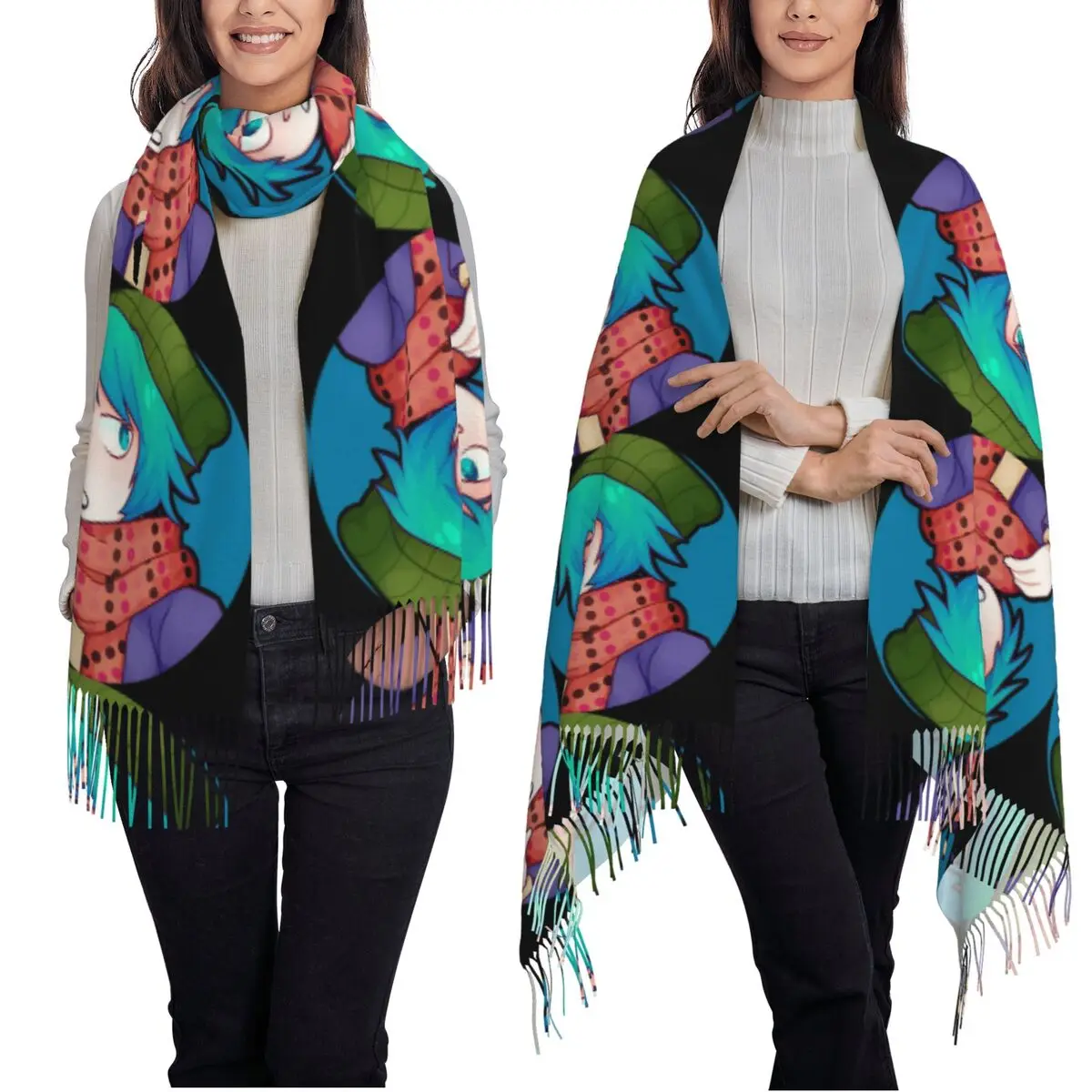 Sou Hiyori اليابان أنيمي الفن وشاح شرابة الأوشحة للنساء شالات دافئة لينة ويلتف كبير الخريف الشتاء شال التفاف #2