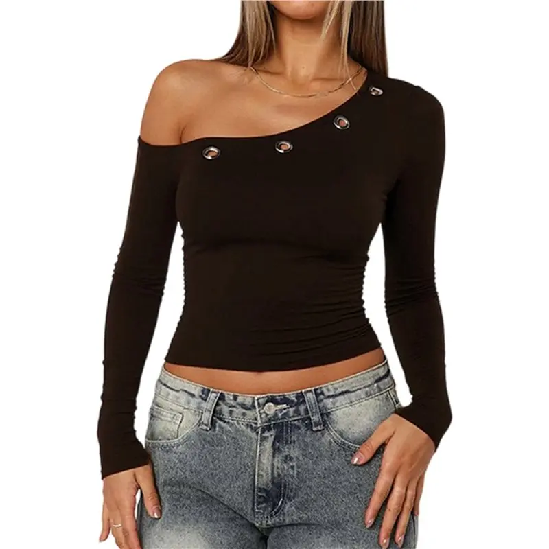 

Женская асимметричная блузка с открытым плечом и длинным рукавом, облегающая, для выхода в свет, на одно плечо