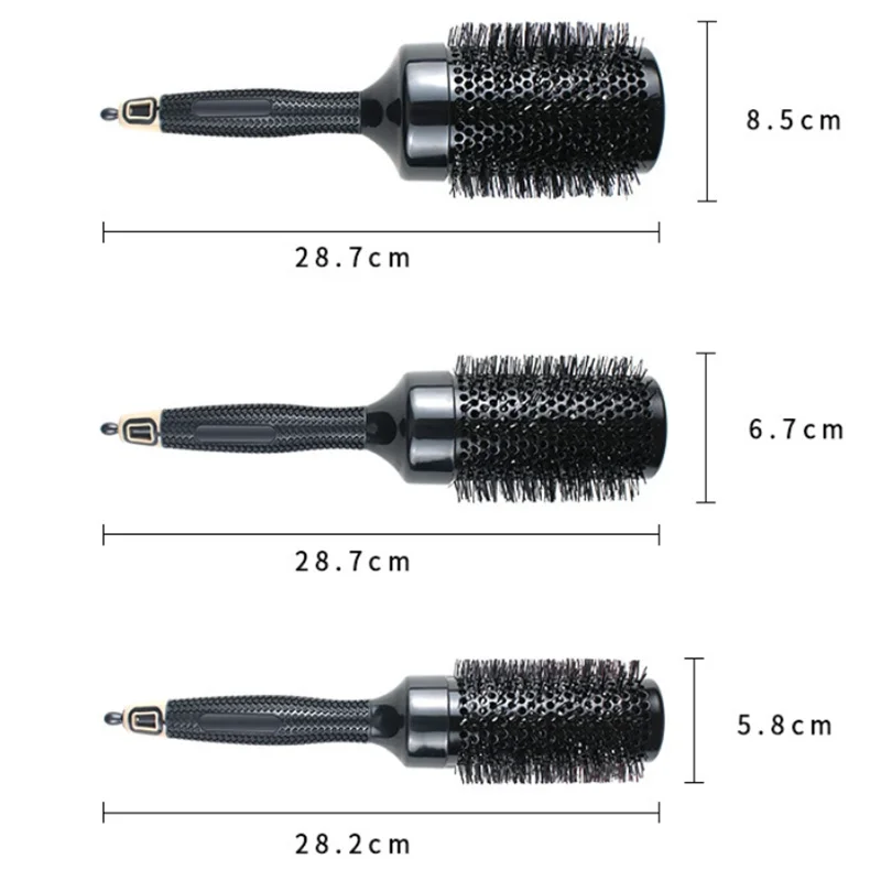 Professionelle 1/6-teilige Rundbürste mit Schwarzen Wildschweinborsten, Antistatische Friseur-Haarbürste für Salon-Styling – Detail 5