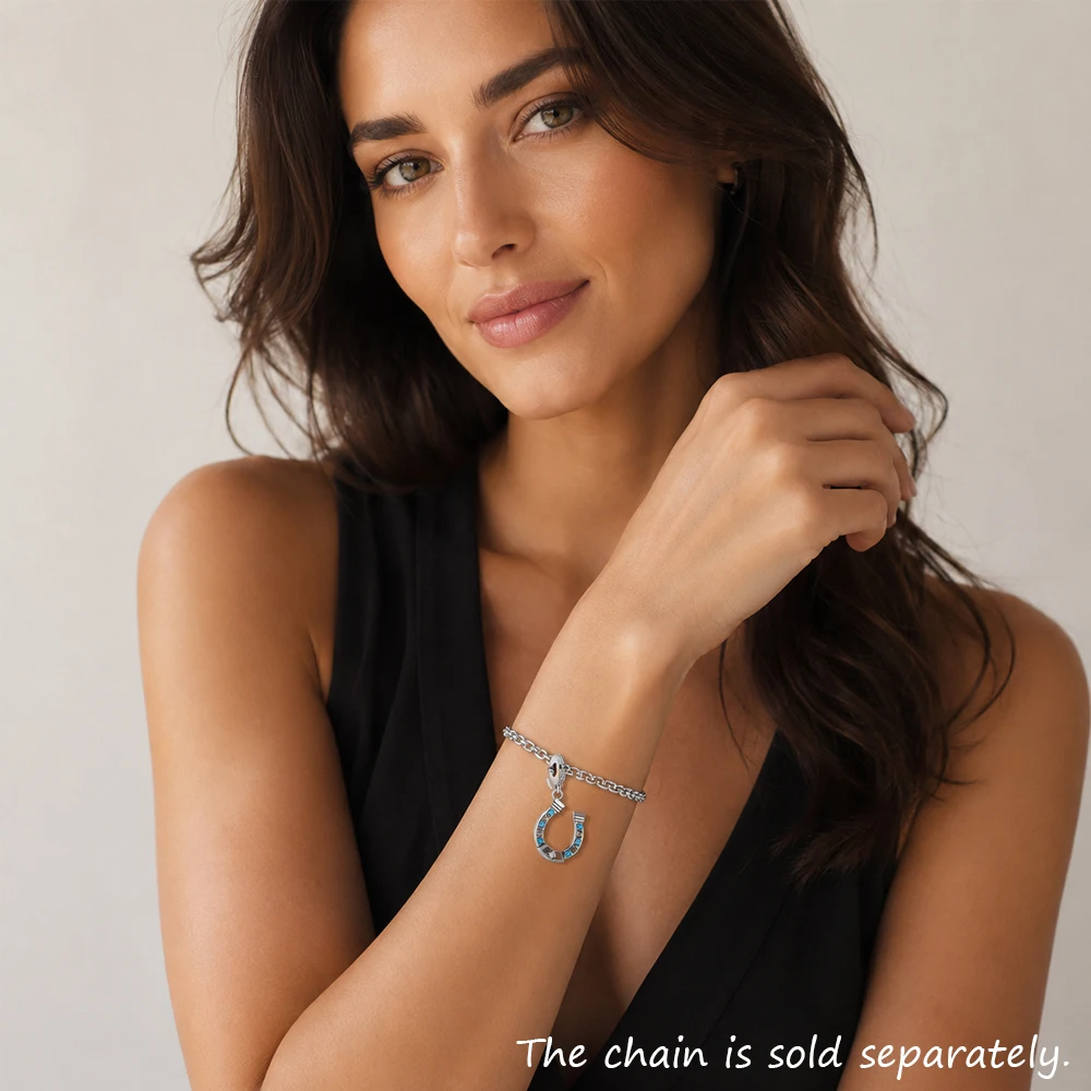 Blue Horseshoe Charm Pendants For Women Men 925 Sterling Silver Lucky Vintage Jewelry