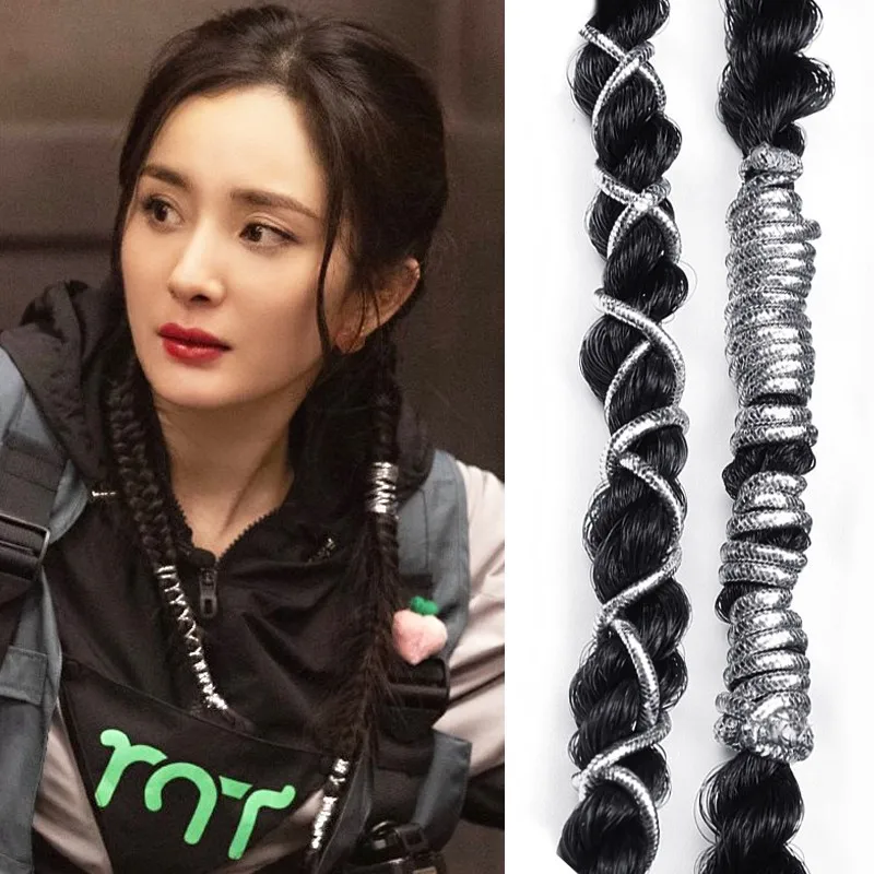 Braided Hair Rope Silver Tone Hip Hop Edgy Lightweight Adjustable Stage Performance Accessory for Teen Girls Daily Party Gift