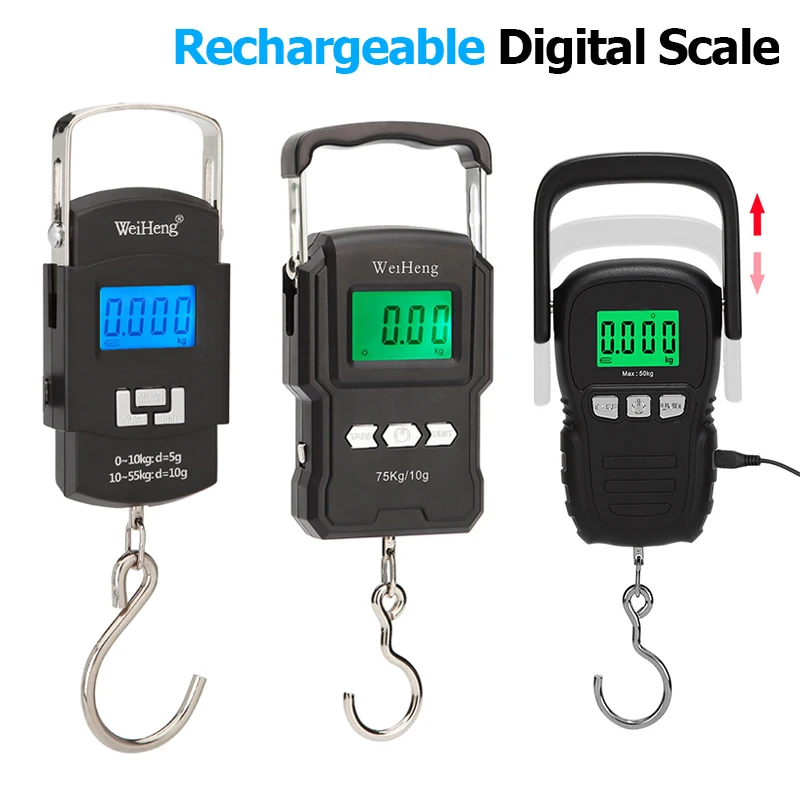 Rechargeable Digital Scale for Fishing Luggage Travel Weighting Steelyard Hanging Electronic Hook Scale Kitchen Weight Tool