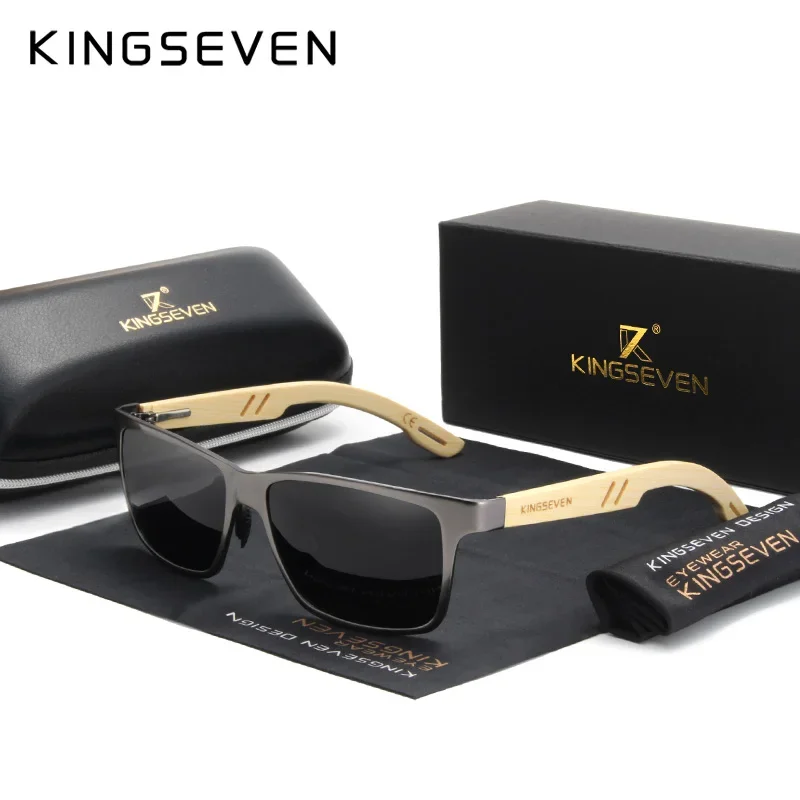 

KINGSEVEN Trend Aluminum Bamboo Natural Wooden Sunglasses Men Polarized Sun Glasses For Women Fishing Driving Vintage