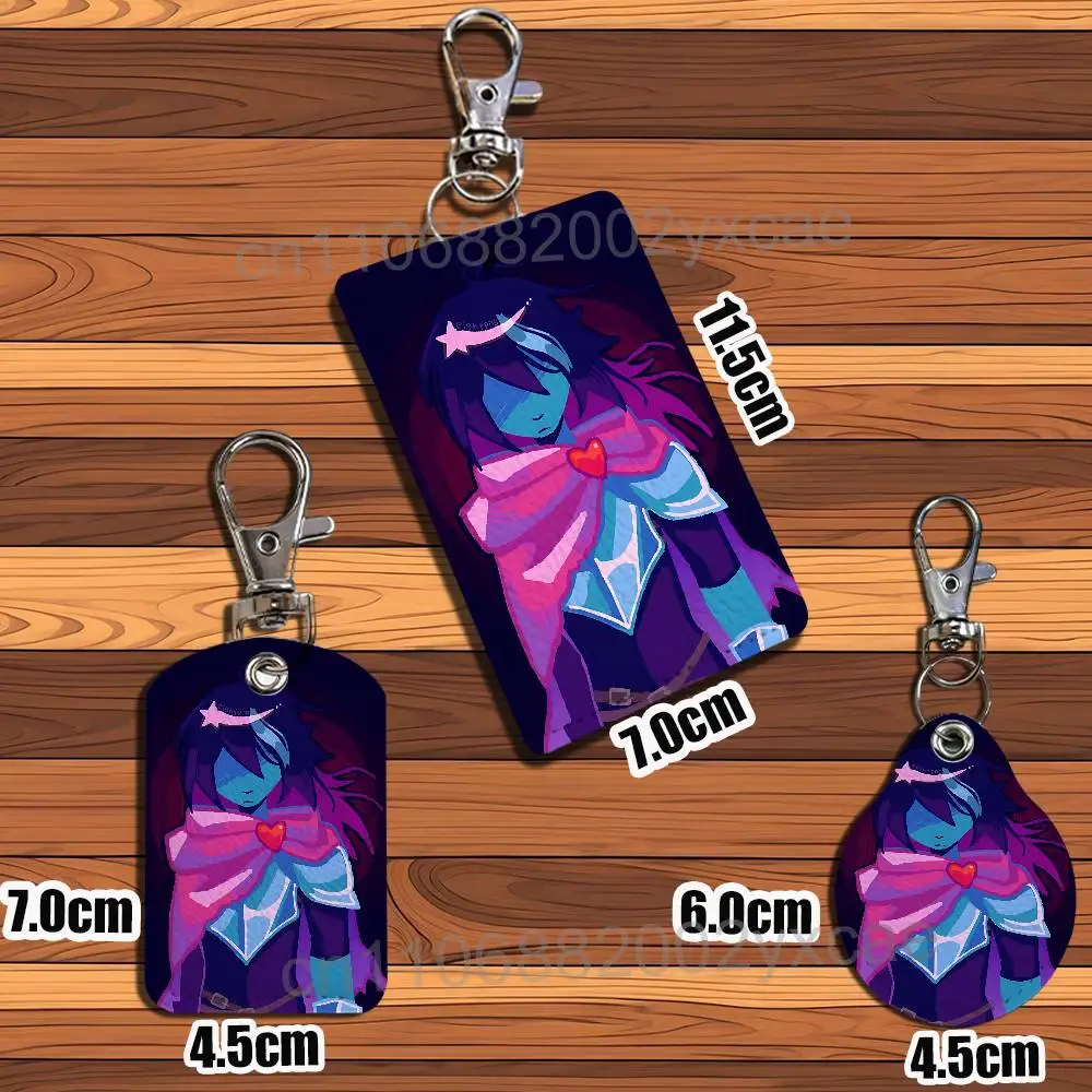 Two person motif Krusie Kris Susie Deltarune Rectangle ID Case Keychain Access Bag Key Tag Ring Leather Card Holder Key Ring