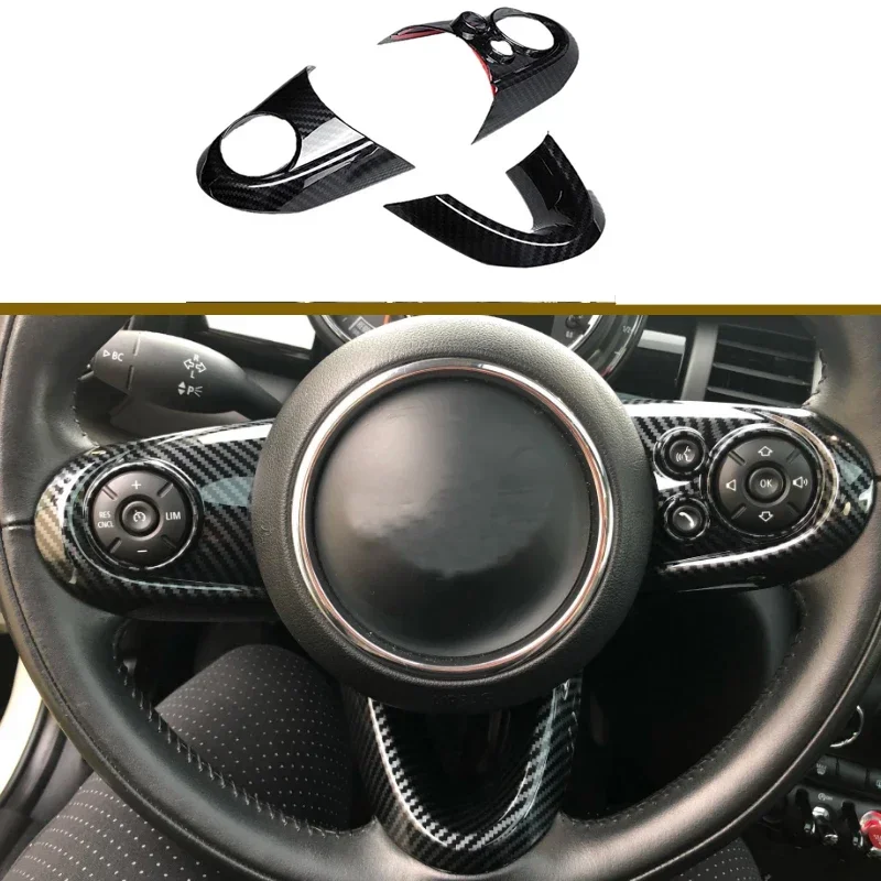 ABS carbon fibre Steering Wheel Button Cover Sticker Interior Decoration For Mini Cooper S JCW F55 F54 F56 F57 F60 Accessories