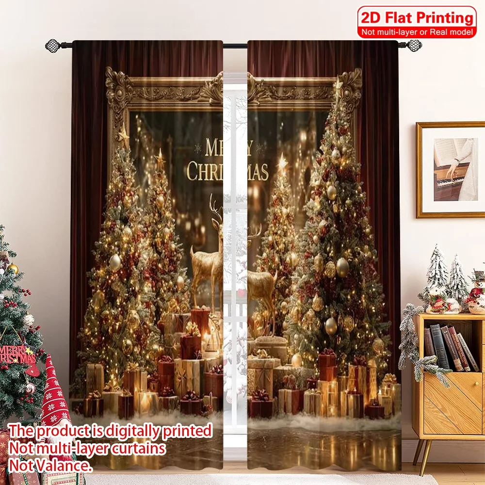 

2pcs 2D flat printing Christmas Window Curtains merry christmas11 100% Polyester Without Electricity Spring Perfect for Festive