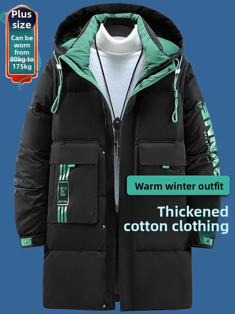 

plus Size Men's Winter Jaet Thiened Warm Trendy Du down Cotton Coat Long Sve Printed Polyester Inner Warmth Guaranteed