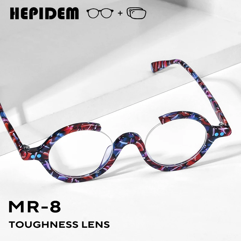HEPIDEM Progressive Prescription Eyeglasses Anti-Blue Photochromic Myopia Optical Lenses Eyewear Women Acetate Round Glasses 191