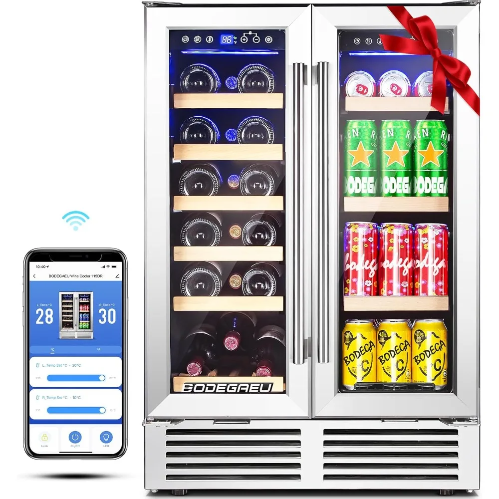 Wine and Beverage Refrigerator, 24 Inch Dual Zone Wine Cooler, with Smart APP Control and 2 Safety Locks