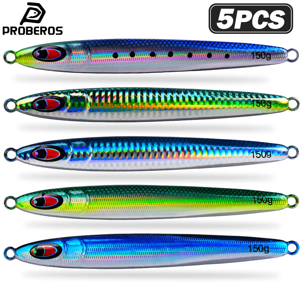PROBEROS 5PCS Metal Jigging Lures Saltwater Long Casting Hard Fishing Bait for Shore & Boat Sea Fishing