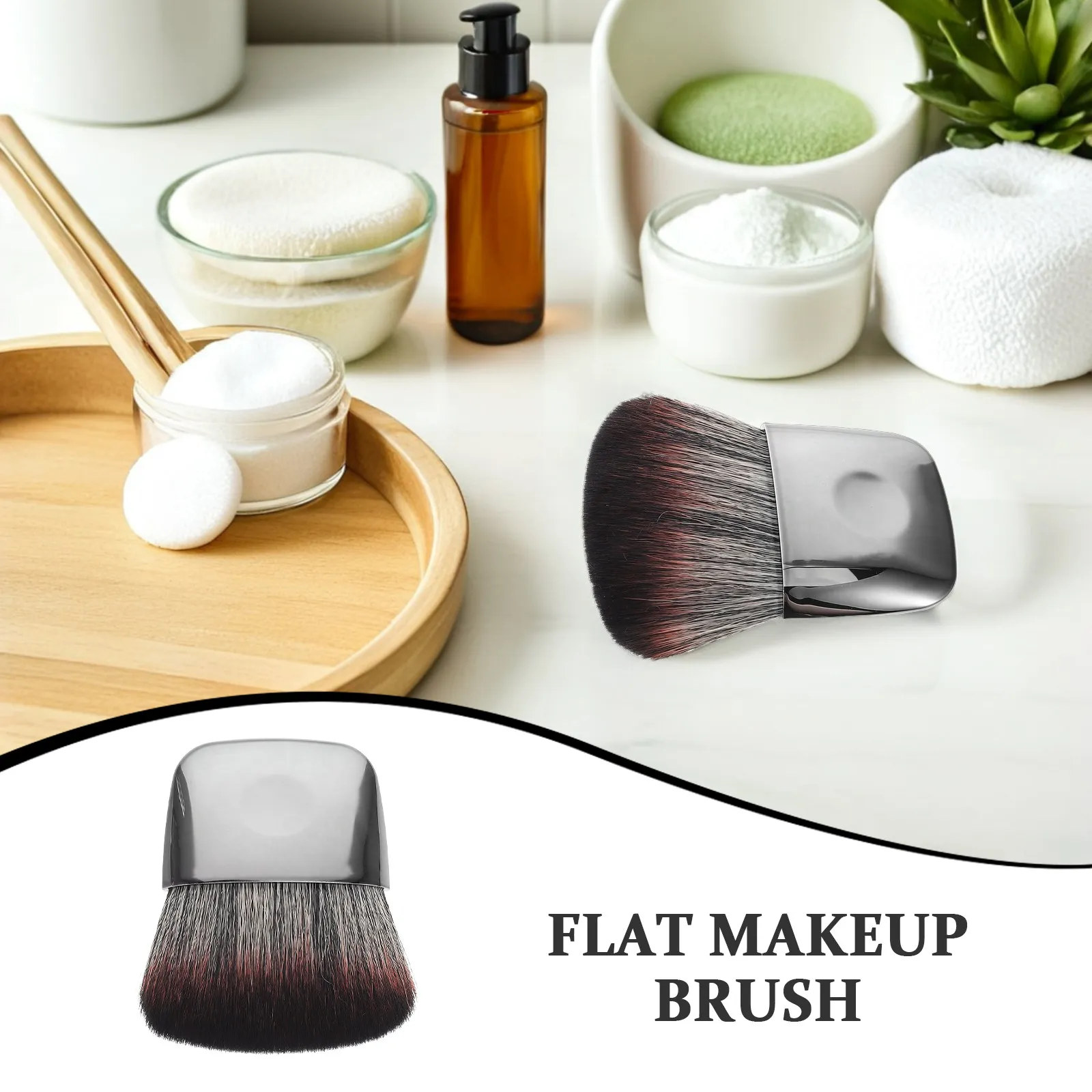 2Pcs Flat Makeup Brush Set for Powder Blush – Portable Travel Mini Brushes with Soft Bristles for Sensitive Skin