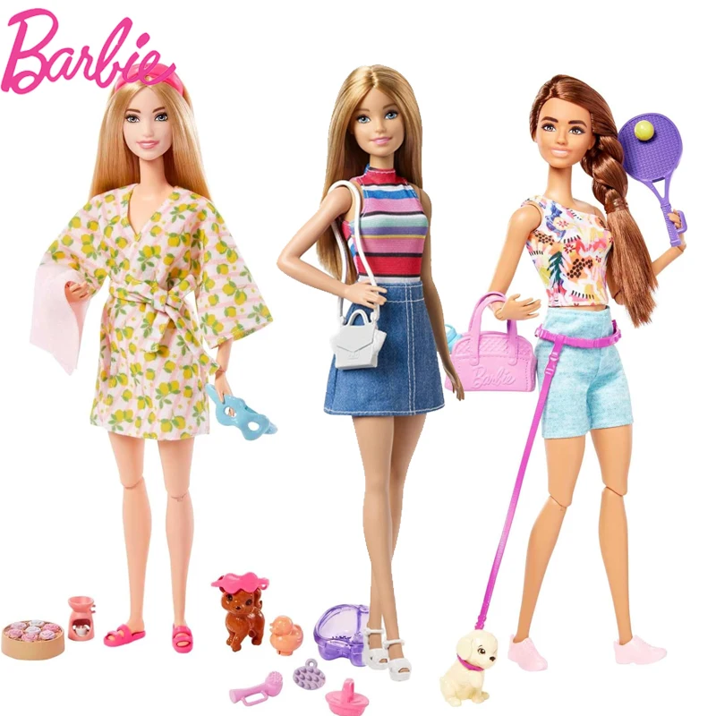 2025 Original Barbie Self-Care Doll Blonde Posable Spa Day Doll for Girls Accessories Shoes Clothes Pets Brand Christmas Gifts