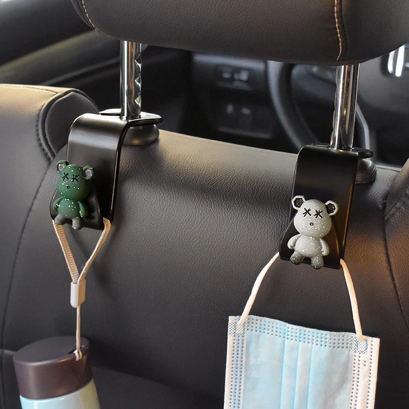 Cartoon Car Seat Back Hooks Cute Bears Decoration Auto Multifunction Interior Storage Hook Handbag Hanging Holder Hook