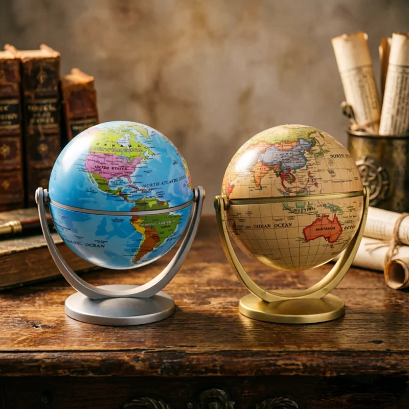 Globo Terráqueo Giratorio Pequeño Vintage, Mapa del Mundo, Decoración Artesanal para el Hogar y la Oficina