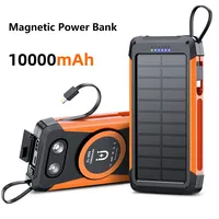 10000mAh Solar Power Bank for MagSafe Wireless Charging Portable Charger For iPhone Samsung Camping Supply with Cable Flashlight
