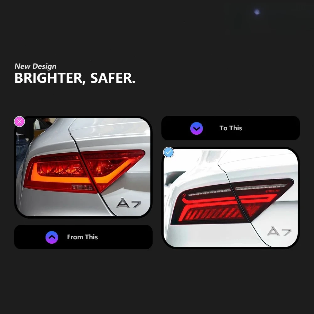 2 Stück LED-Rückleuchten für Audi A7 S7 RS7 C7 2012-2018, Nebelschlussleuchte, Bremslicht, sequenzielles Blinklicht, Plug-and-Play