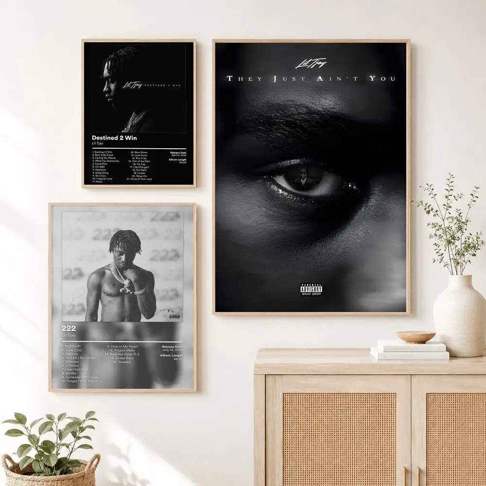 Pop Singer L-Lil Tjay Album Cover Poster Self Adhesive Wall Art Decor for Bedroom Living Room Office Home Decor Gift