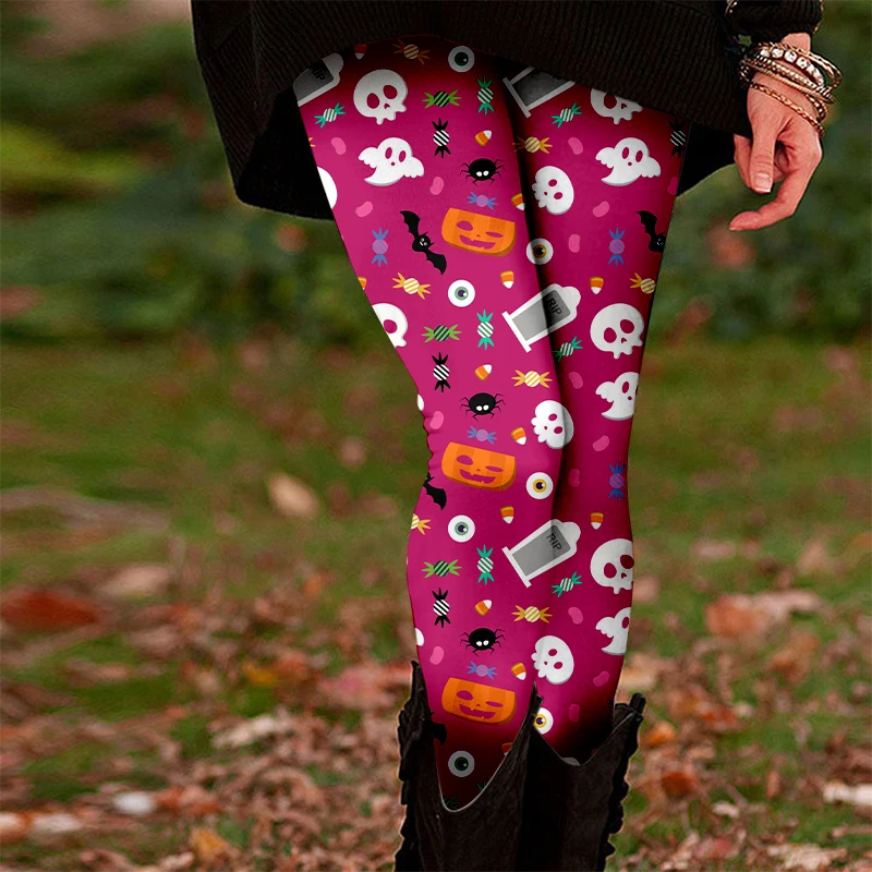 Halloween Skull Head Bats 3D Printed Leggings for women's Autumn Winter Warm Breathable Sports Leggings for women's Party Wear