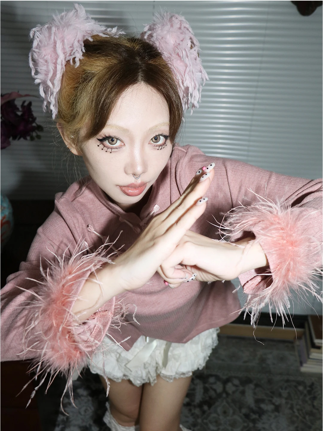 

Swag Retro Chinese Sle Pink Feathers Sve Long irt Base Tee Qipao Топ Теплая хлопковая смесь Повседневная одежда ort Юбка